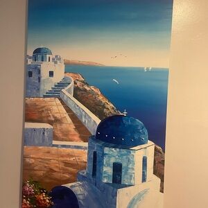 Santorini Landscape Wall Art - Blue and White